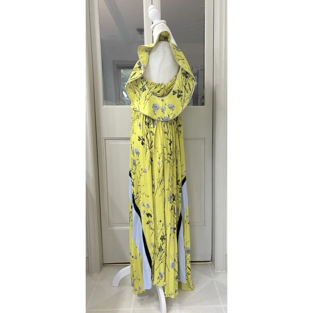 Self Portrait Womens Sleeveless Floral Pleated Asymmetrical Dress Yellow Size 10 - Picture 5 of 12